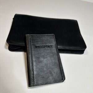 Vintage Leeman Genuine Cowhide Passport Credit Card Cash 9" x 6" Wallet Black